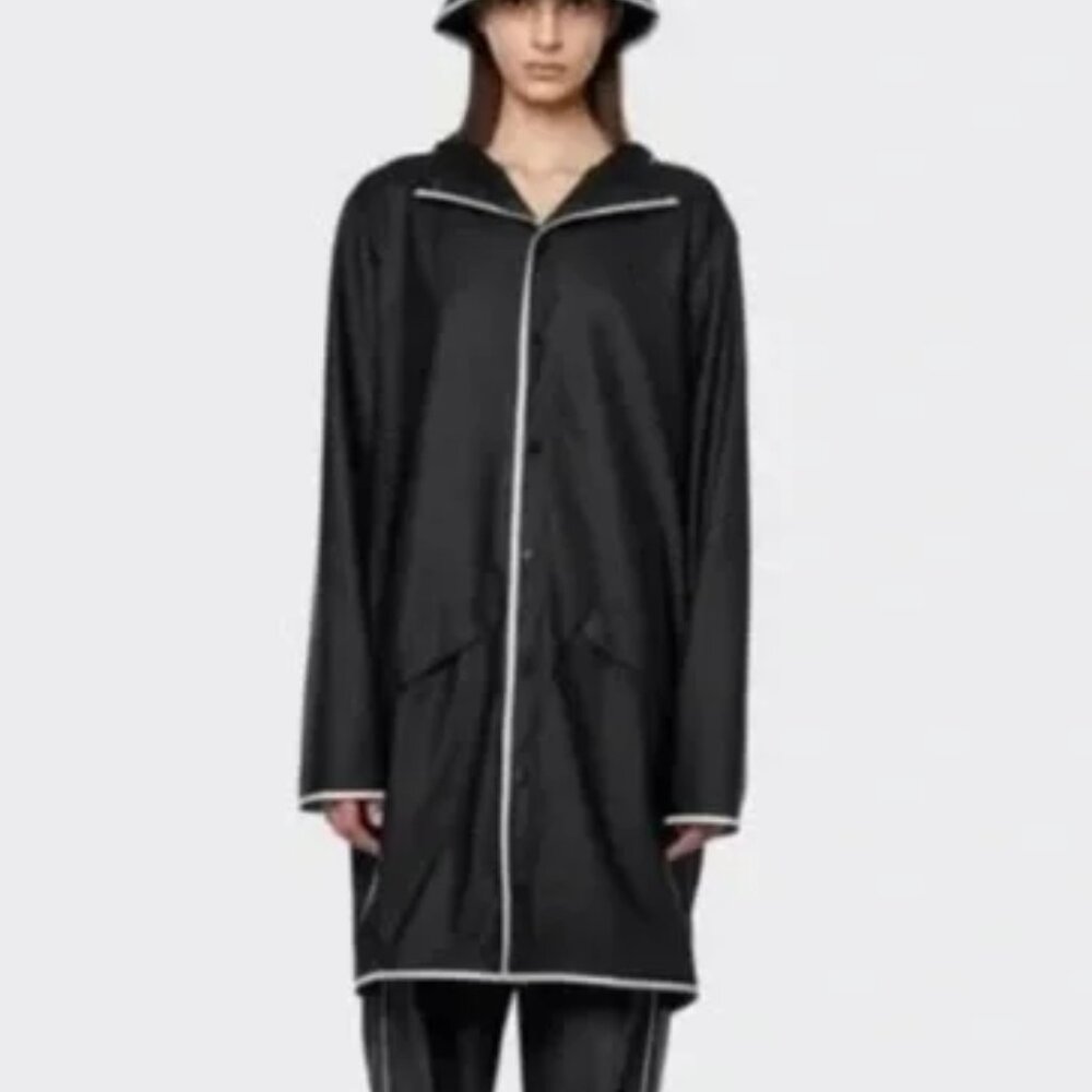 RAINS unisex Black Reflective Raincoat LARGE NWT MSRP $125